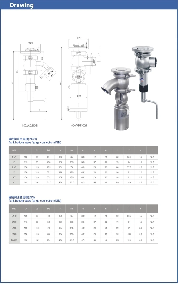 Sanitary Stainless Steel Manual Tank Discharge Bottom Valve